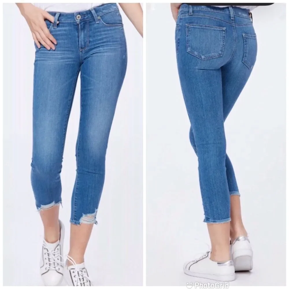 PAIGE Skyline Skinny Crop Jean North Star Distressed Medium Wash Size 24 New‎